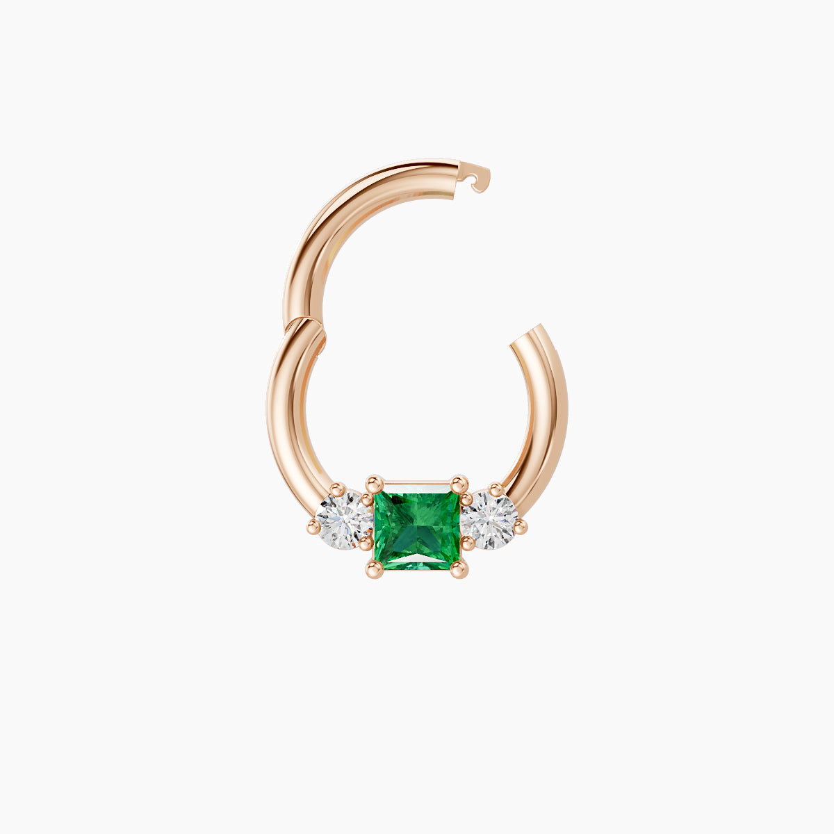 Grace | 18k Rose Gold 6.5 mm Trilogy Princess Emerald & Diamond Septum Piercing