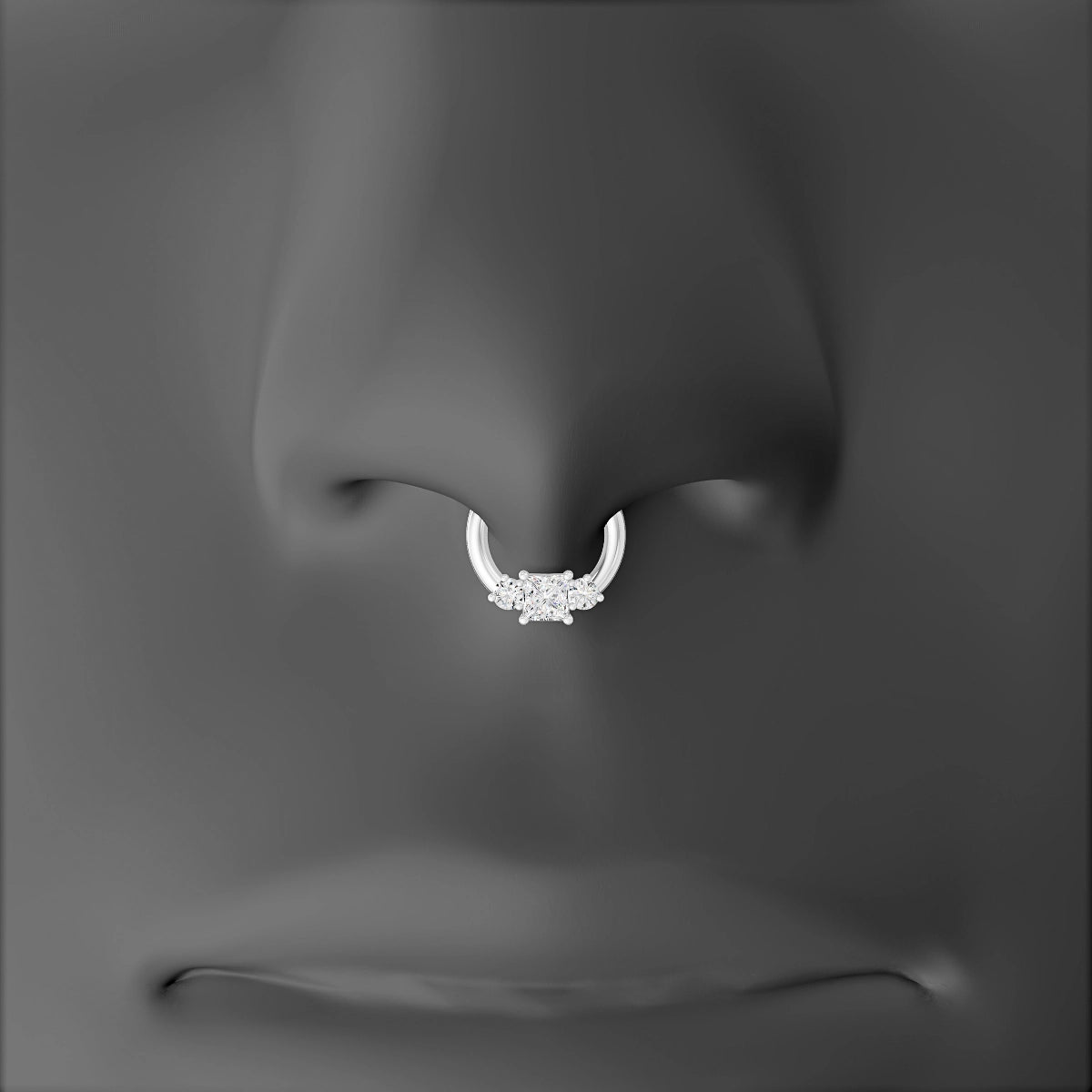 Grace | 18k White Gold 6.5 mm Trilogy Princess Diamond Septum Piercing