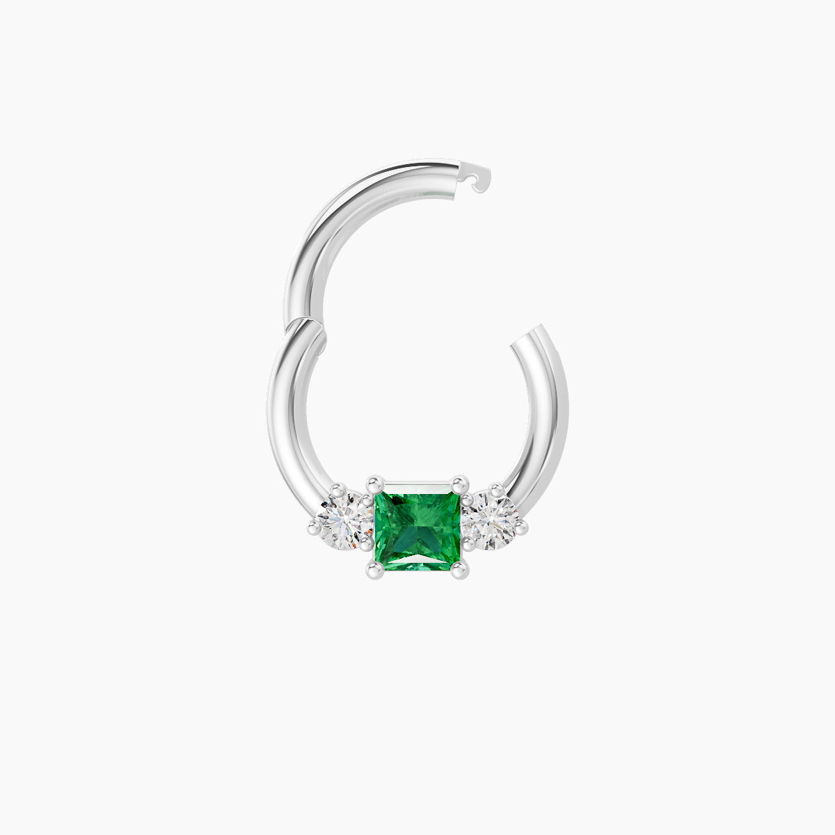 Grace | 18k White Gold 6.5 mm Trilogy Princess Emerald & Diamond Septum Piercing