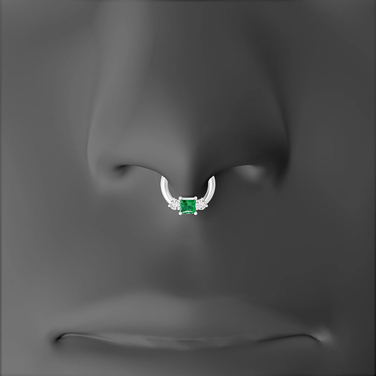 Grace | 18k White Gold 6.5 mm Trilogy Princess Emerald & Diamond Septum Piercing