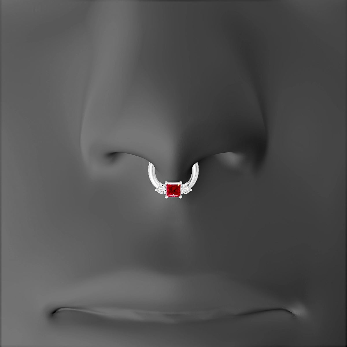 Grace | 18k White Gold 6.5 mm Trilogy Princess Ruby & Diamond Septum Piercing