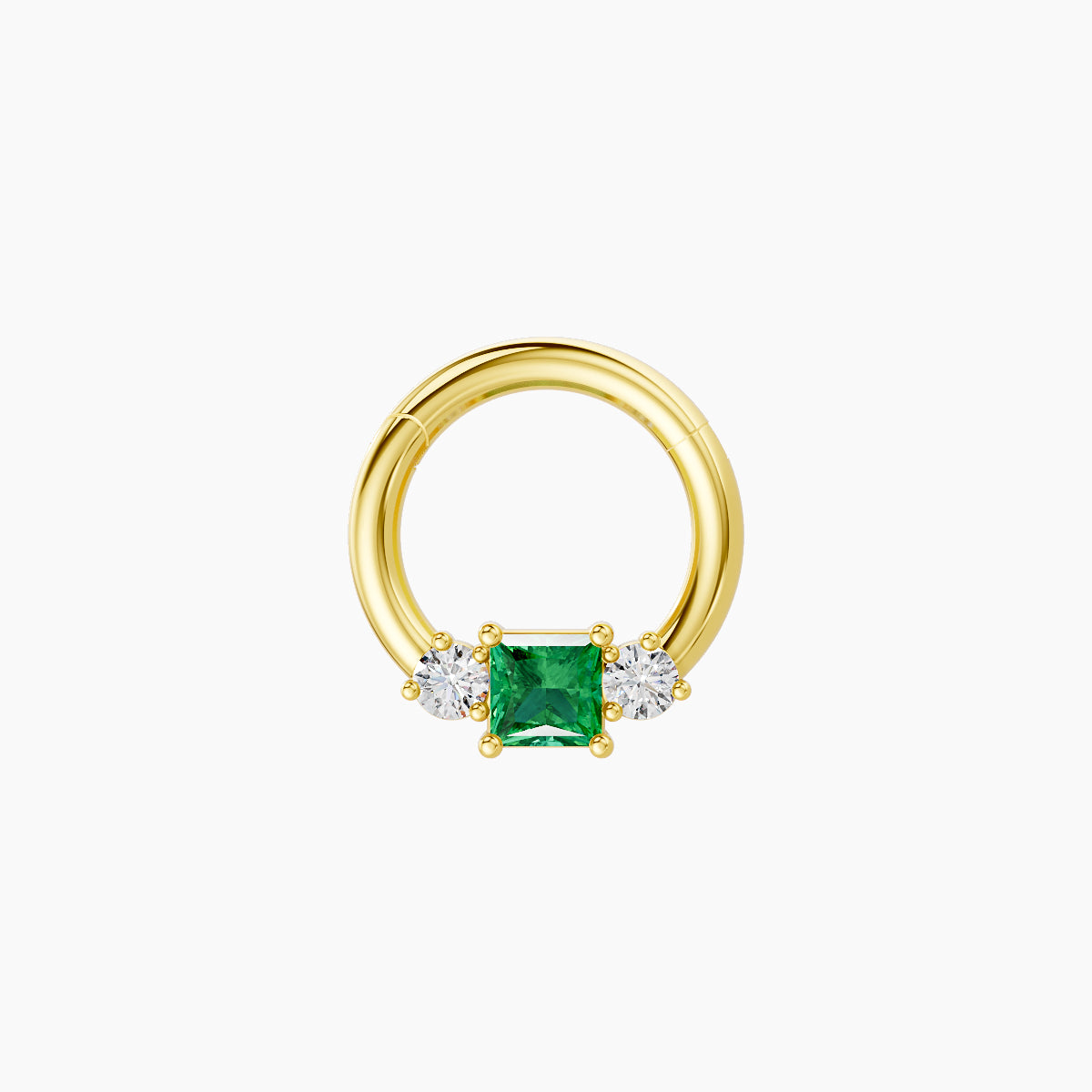 Grace | 18k Yellow Gold 6.5 mm Trilogy Princess Emerald & Diamond Septum Piercing