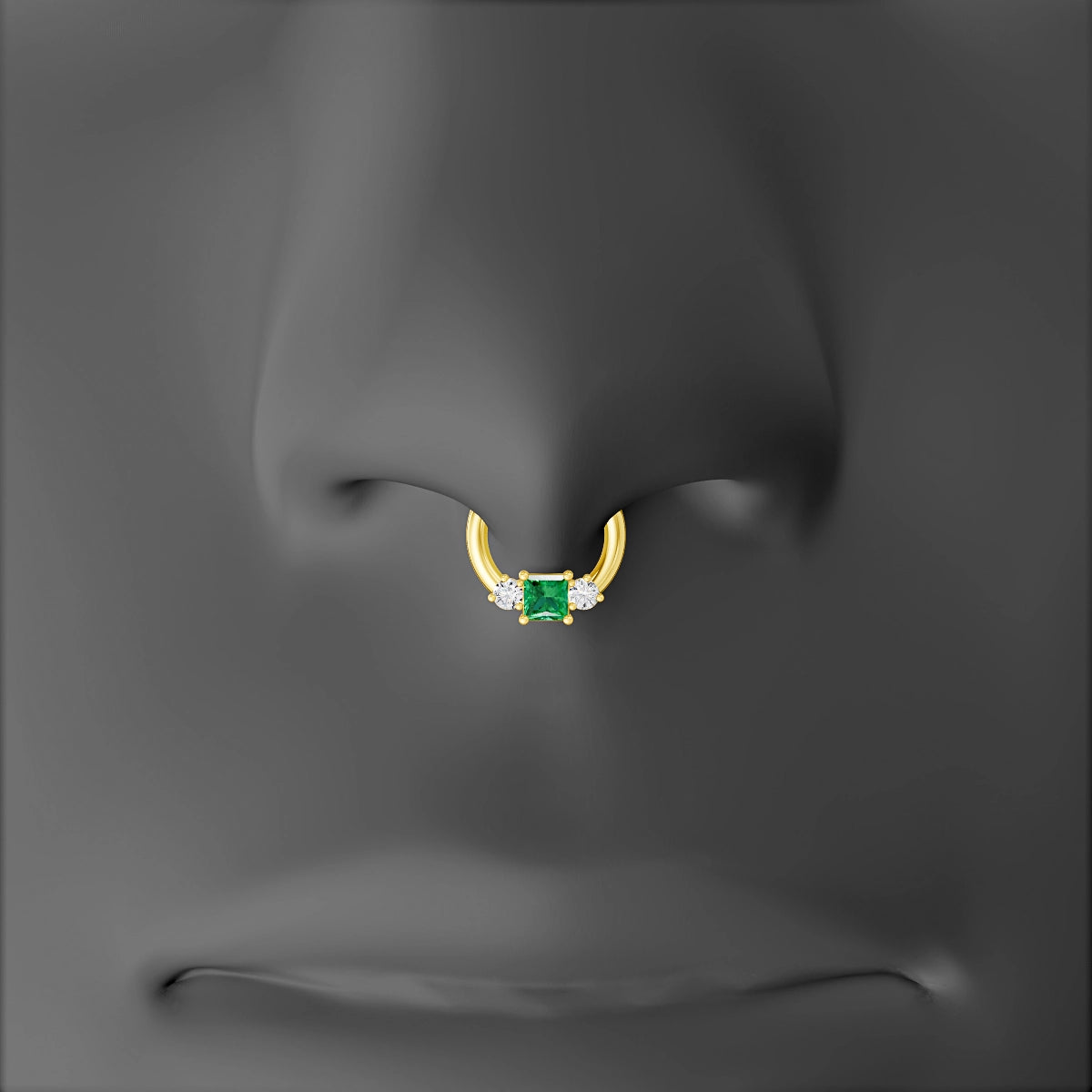 Grace | 18k Yellow Gold 6.5 mm Trilogy Princess Emerald & Diamond Septum Piercing
