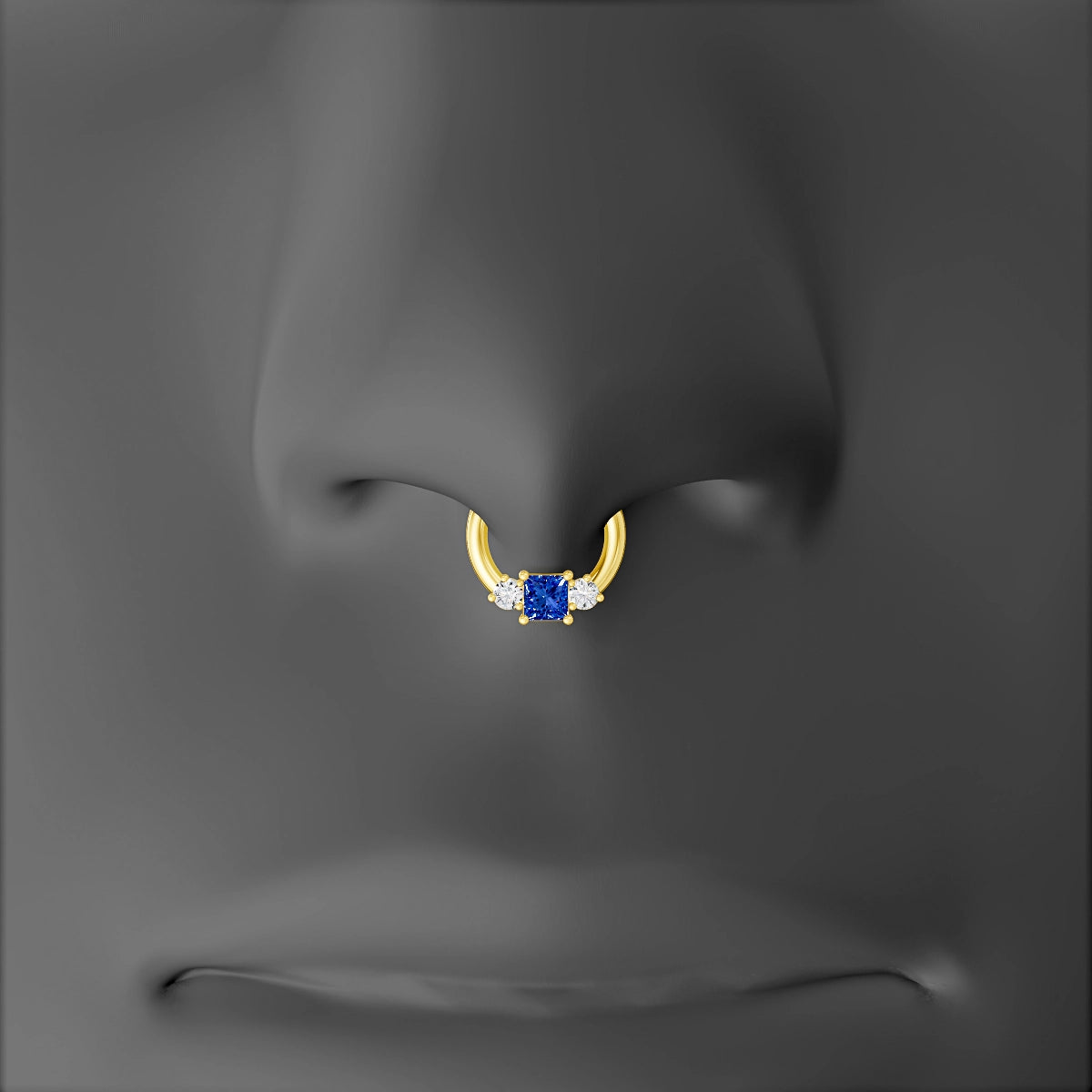 Grace | 18k Yellow Gold 6.5 mm Trilogy Princess Sapphire & Diamond Septum Piercing