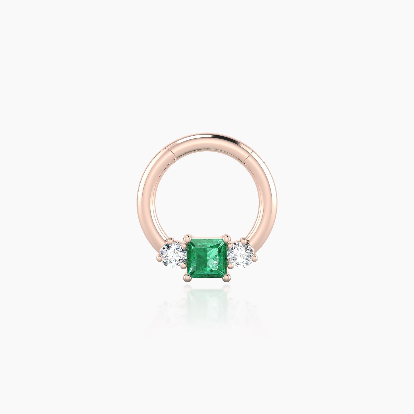 Grace | 18k Rose Gold 6.5 mm Trilogy Princess Emerald & Diamond Septum Piercing