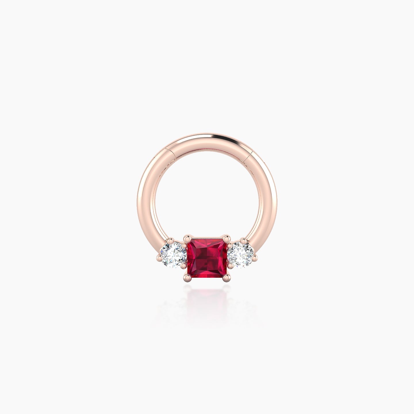 Grace | 18k Rose Gold 6.5 mm Trilogy Princess Ruby & Diamond Septum Piercing