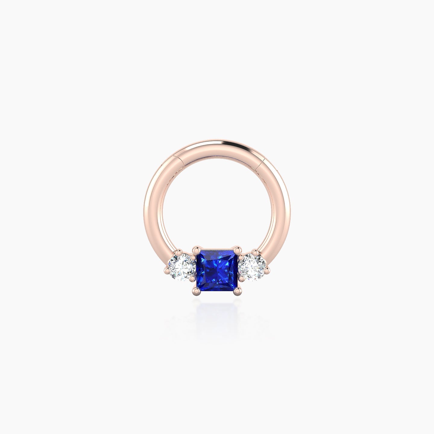 Grace | 18k Rose Gold 6.5 mm Trilogy Princess Sapphire & Diamond Septum Piercing