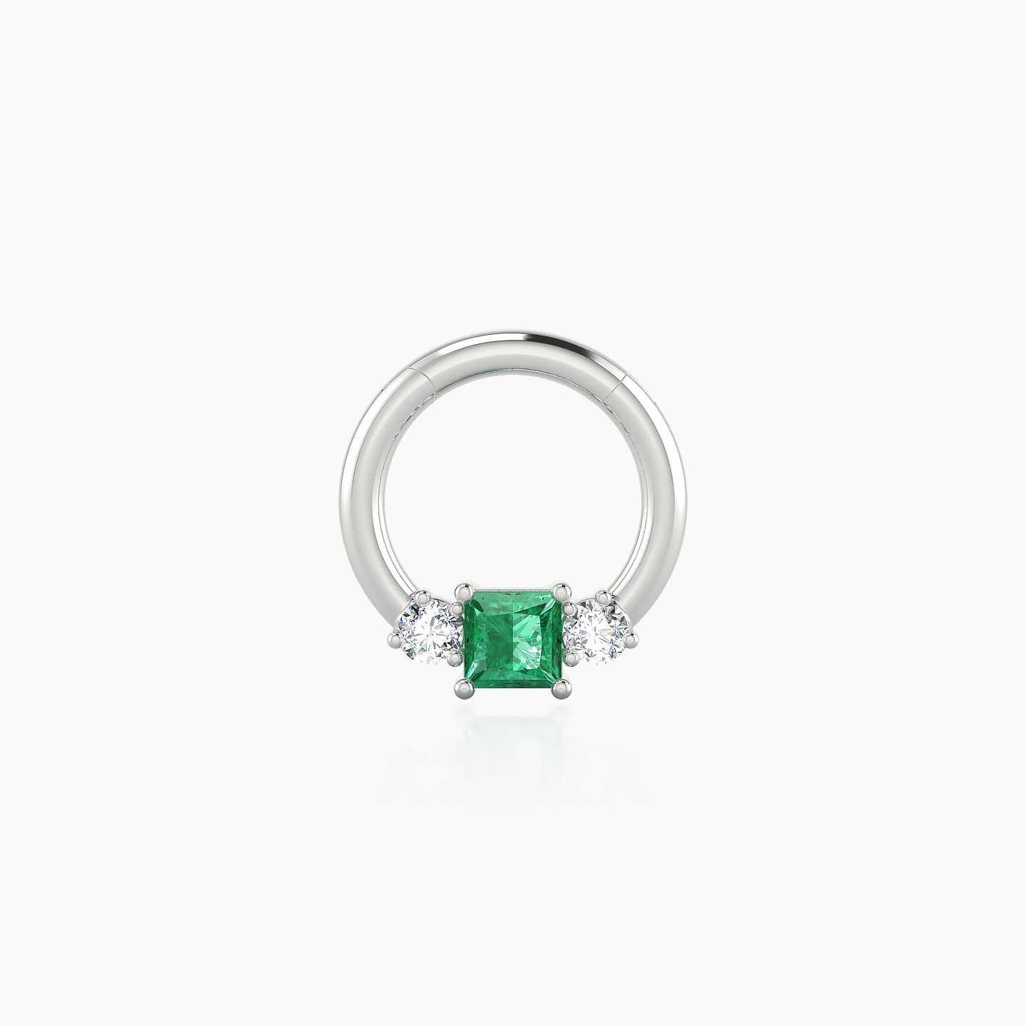 Grace | 18k White Gold 6.5 mm Trilogy Princess Emerald & Diamond Septum Piercing