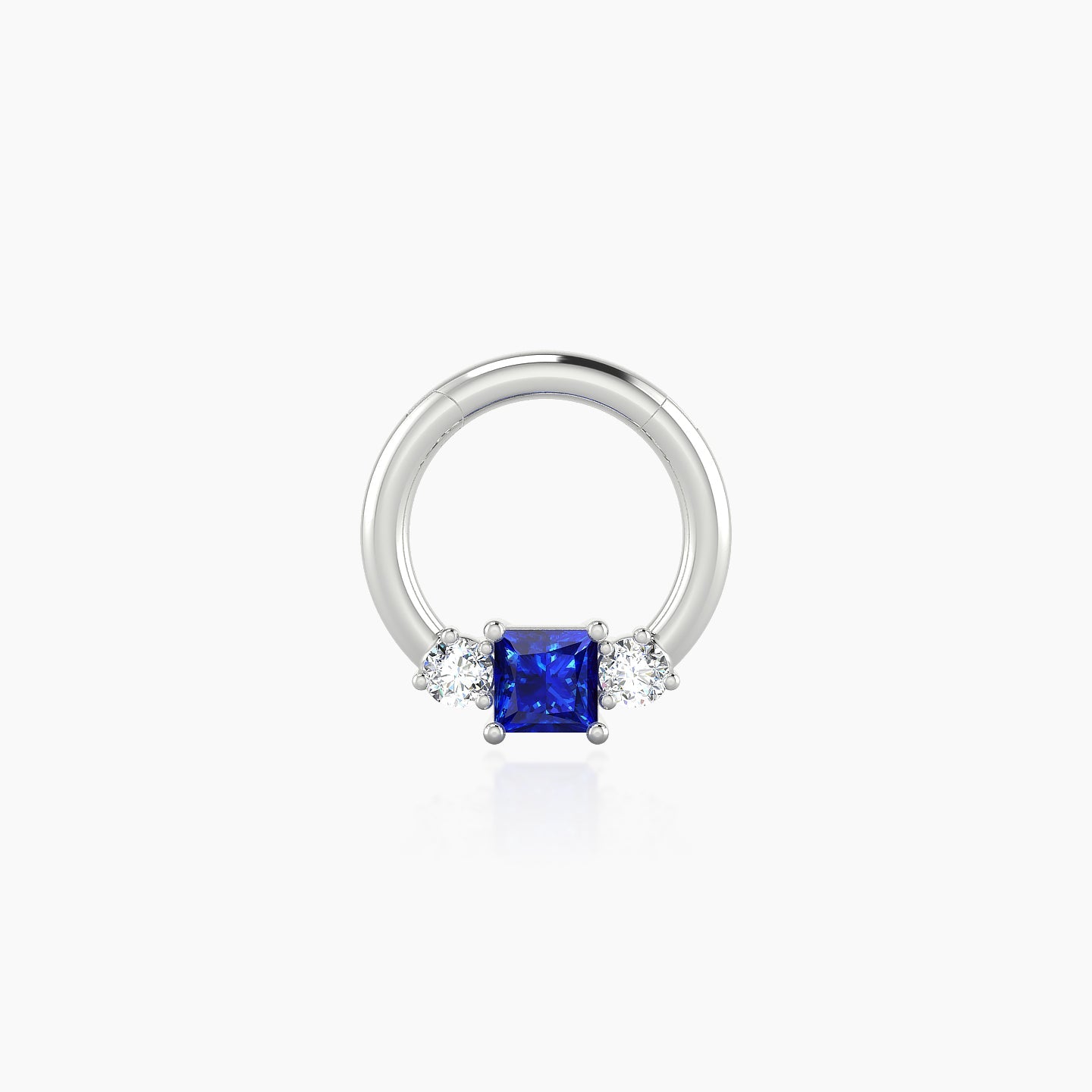 Grace | 18k White Gold 6.5 mm Trilogy Princess Sapphire & Diamond Septum Piercing