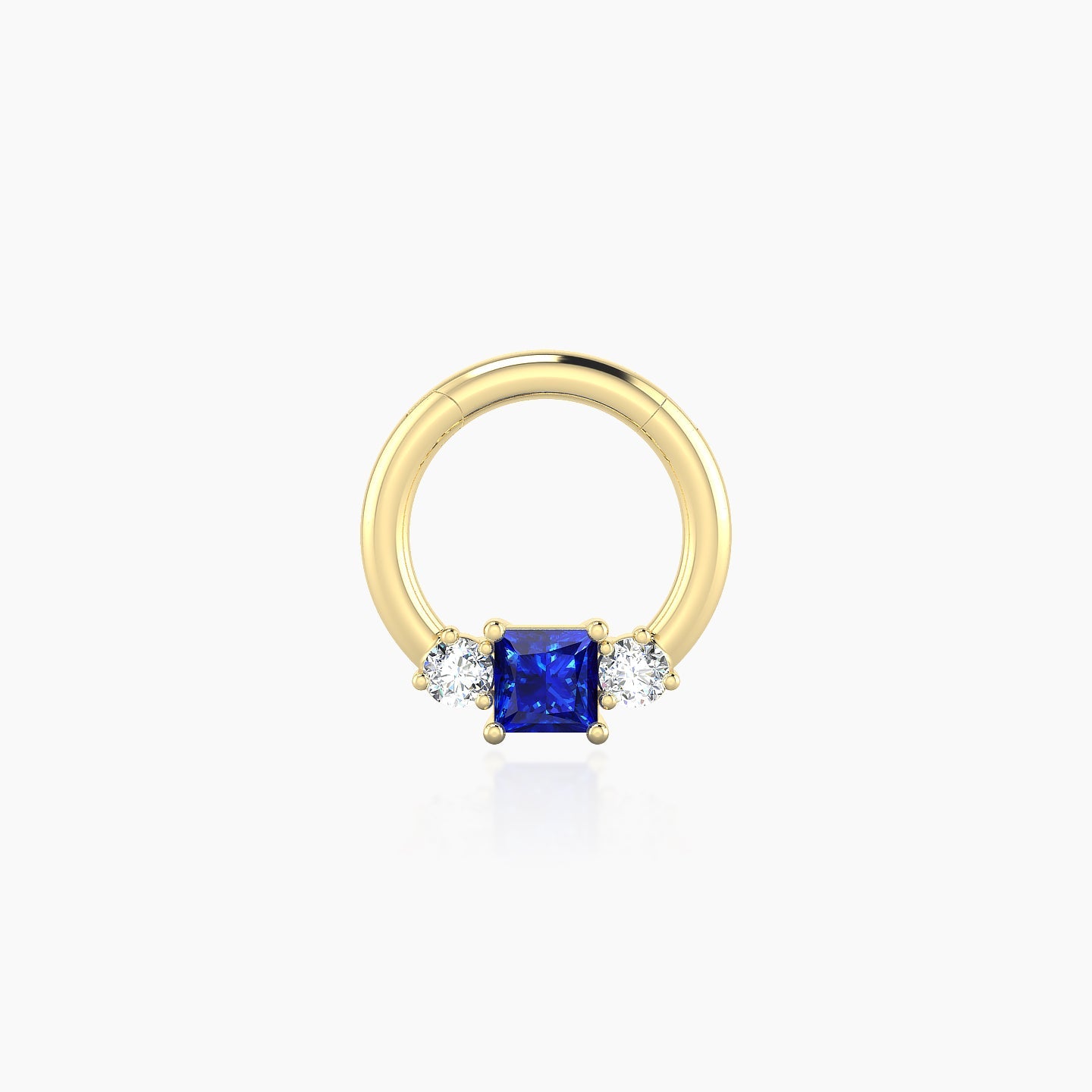 Grace | 18k Yellow Gold 6.5 mm Trilogy Princess Sapphire & Diamond Septum Piercing