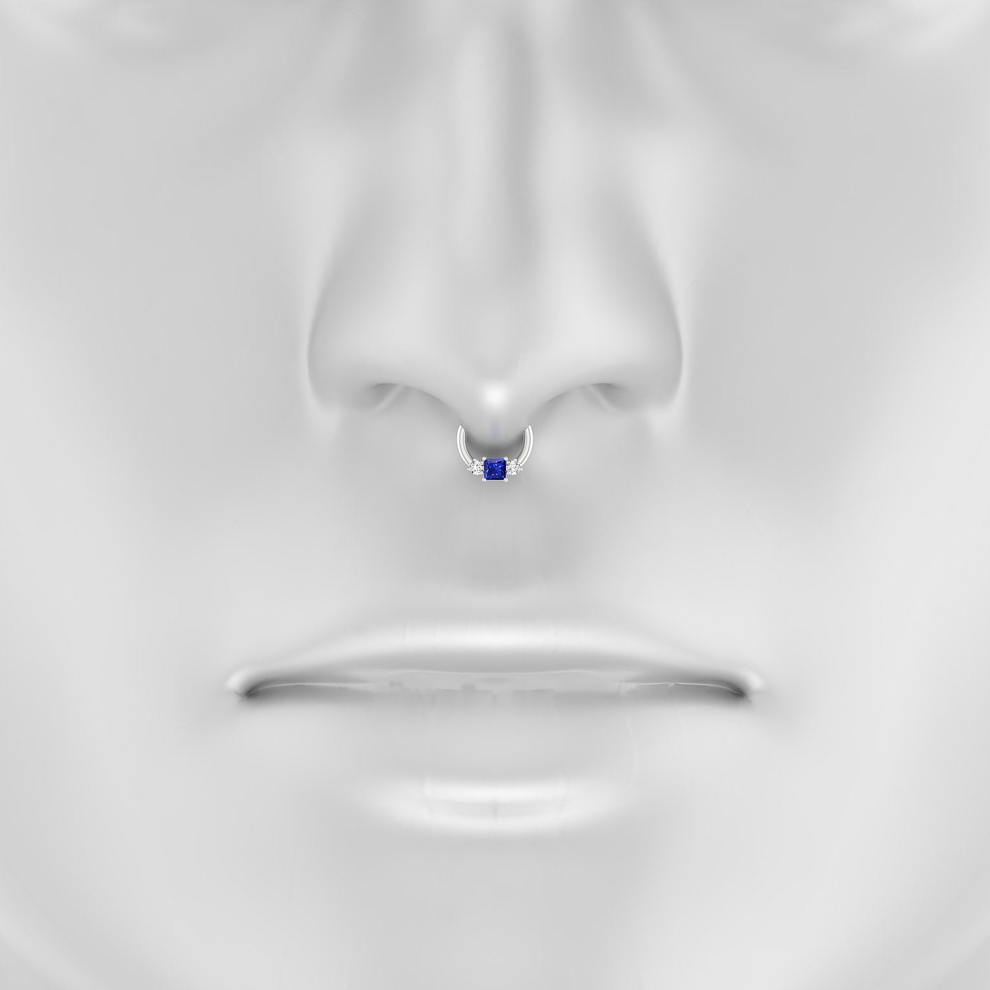 Grace | 18k White Gold 6.5 mm Trilogy Princess Sapphire & Diamond Septum Piercing