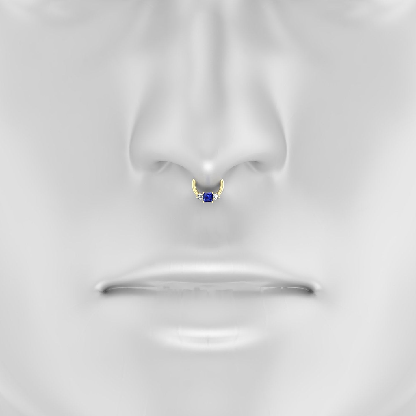 Grace | 18k Yellow Gold 6.5 mm Trilogy Princess Sapphire & Diamond Septum Piercing