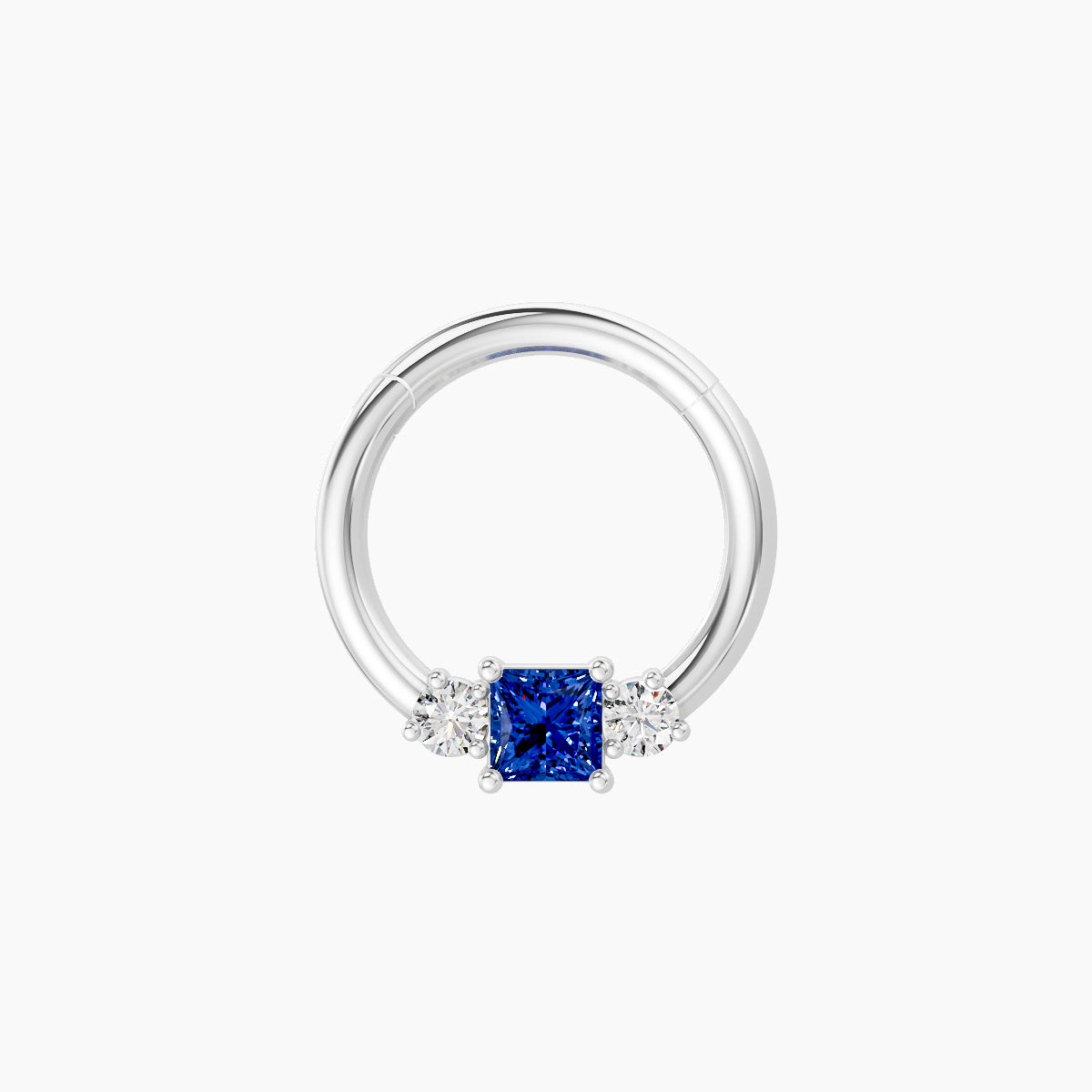 Grace | 18k White Gold 8 mm Trilogy Princess Sapphire & Diamond Daith Piercing
