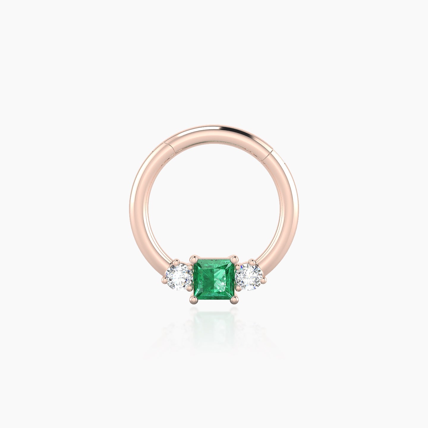 Grace | 18k Rose Gold 8 mm Trilogy Princess Emerald & Diamond Daith Piercing