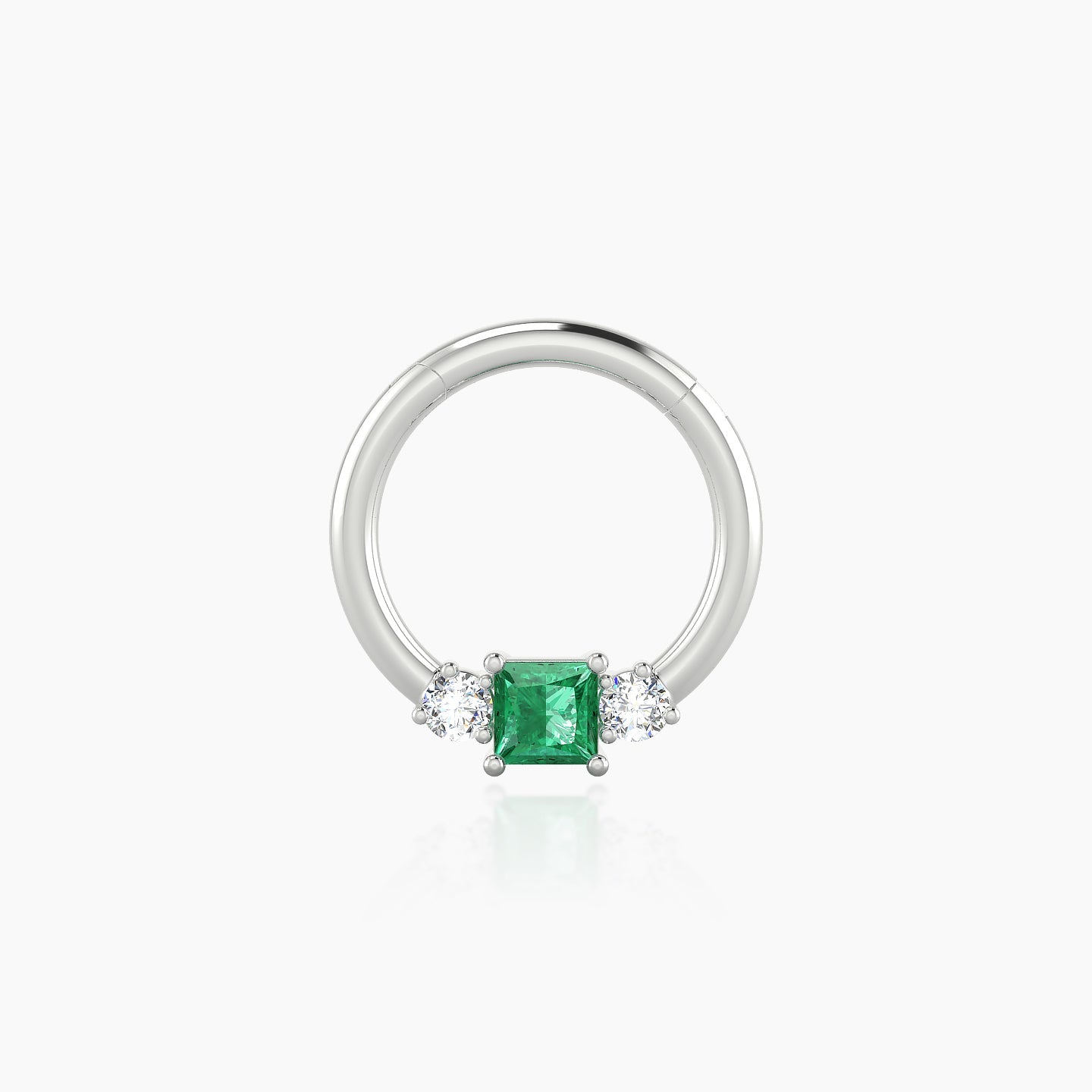 Grace | 18k White Gold 8 mm Trilogy Princess Emerald & Diamond Daith Piercing