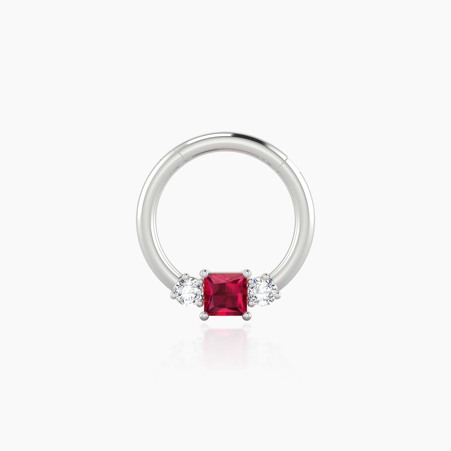 Grace | 18k White Gold 8 mm Trilogy Princess Ruby & Diamond Daith Piercing