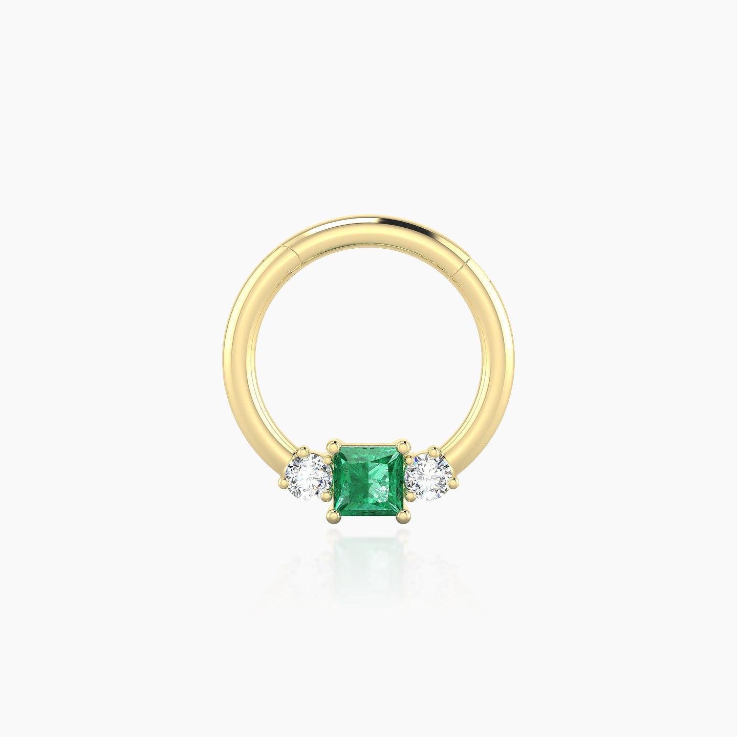 Grace | 18k Yellow Gold 8 mm Trilogy Princess Emerald & Diamond Daith Piercing