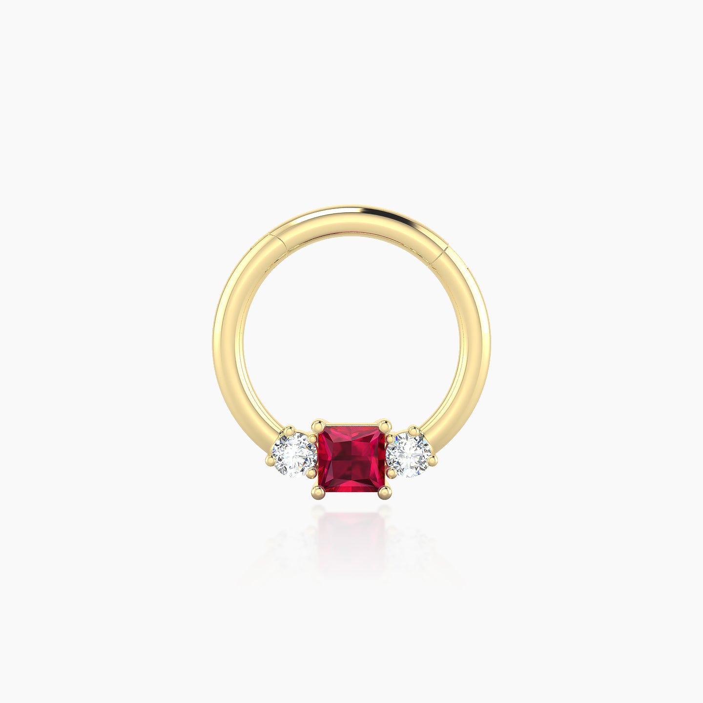 Grace | 18k Yellow Gold 8 mm Trilogy Princess Ruby & Diamond Daith Piercing