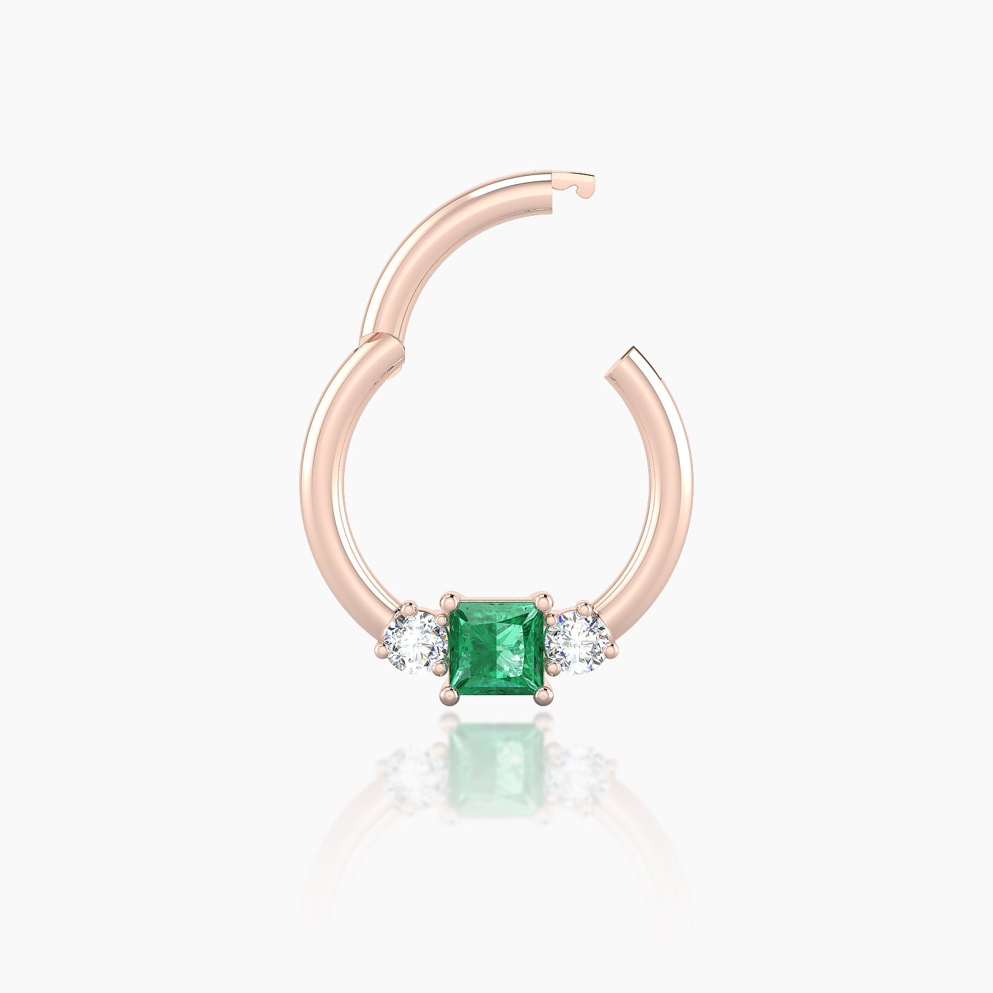 Grace | 18k Rose Gold 8 mm Trilogy Princess Emerald & Diamond Daith Piercing