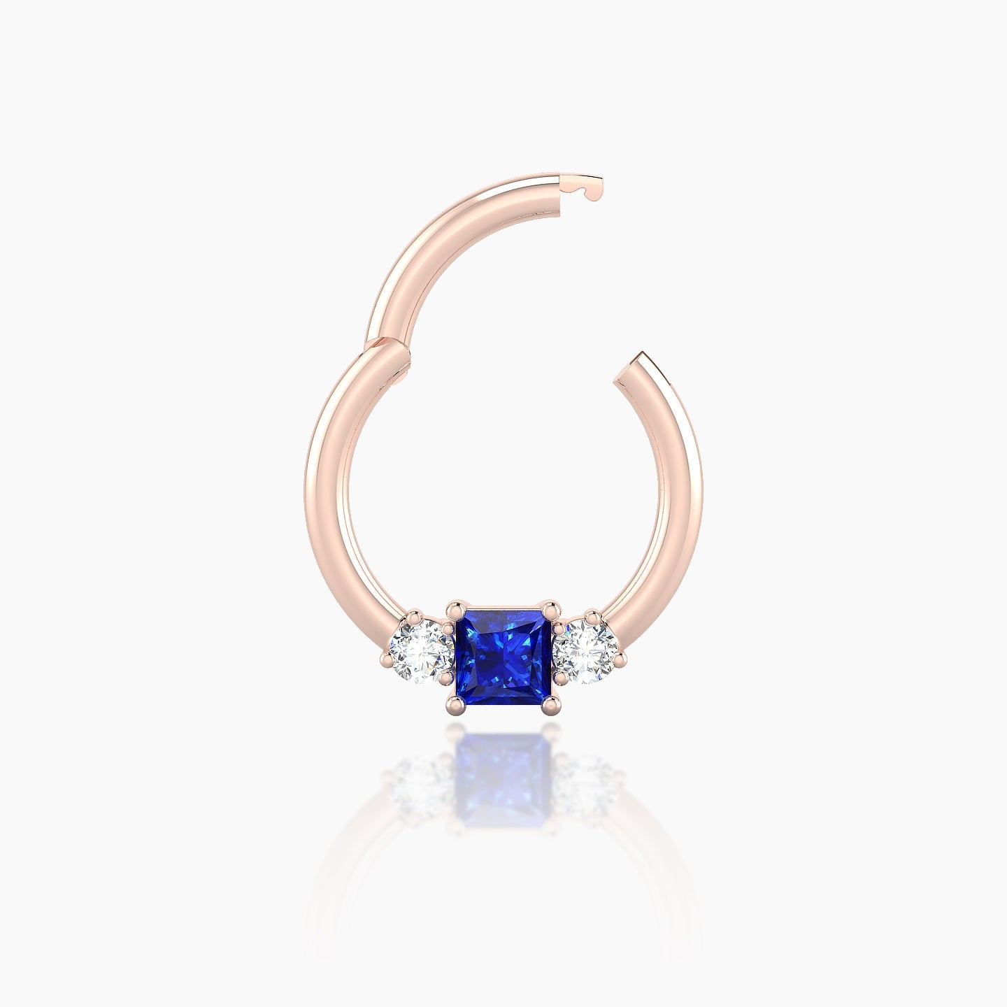 Grace | 18k Rose Gold 8 mm Trilogy Princess Sapphire & Diamond Daith Piercing