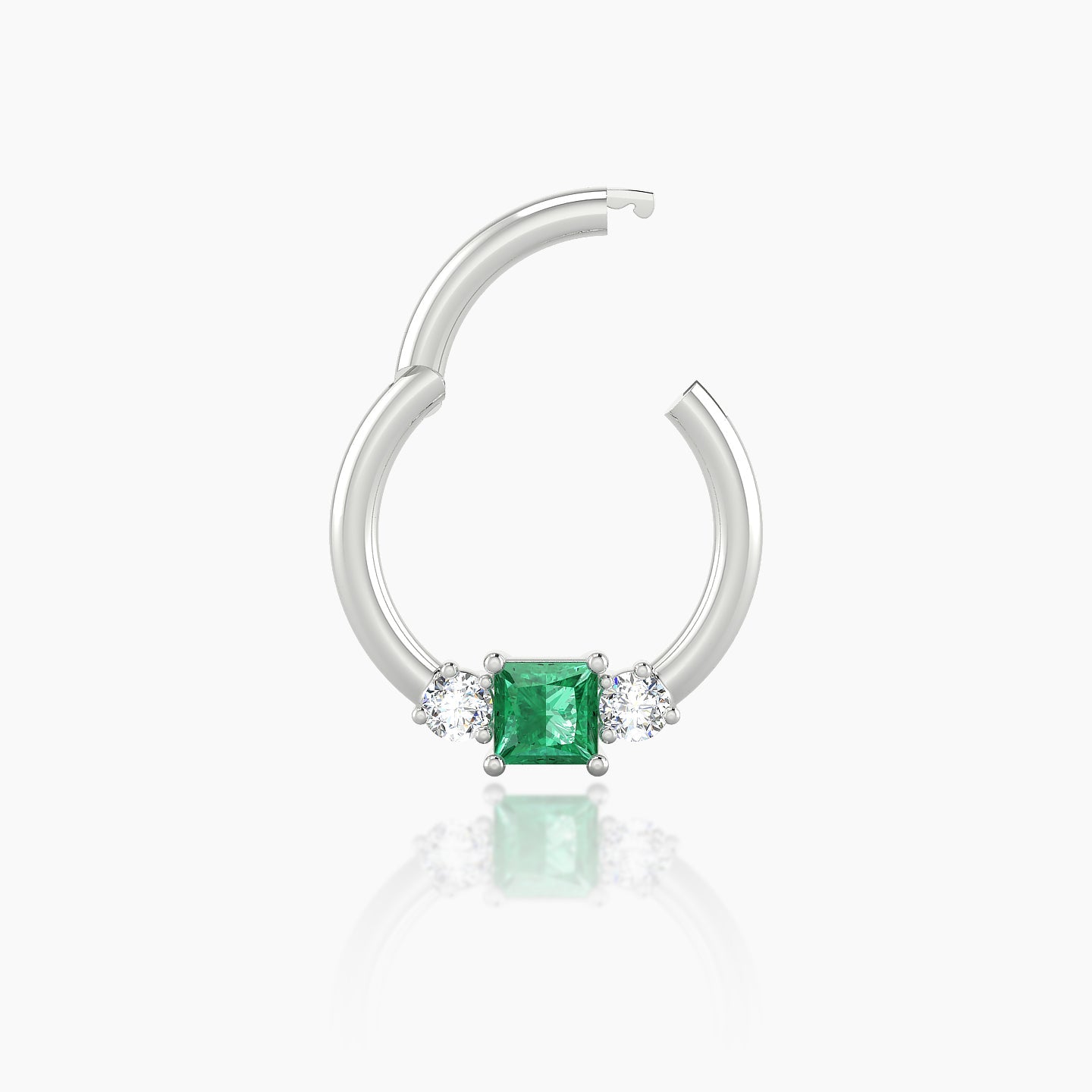 Grace | 18k White Gold 8 mm Trilogy Princess Emerald & Diamond Daith Piercing