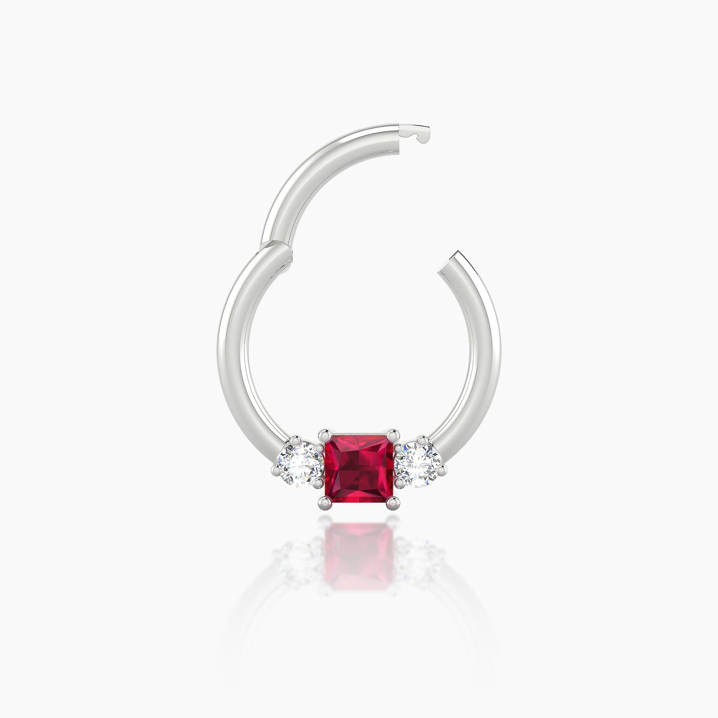 Grace | 18k White Gold 8 mm Trilogy Princess Ruby & Diamond Daith Piercing