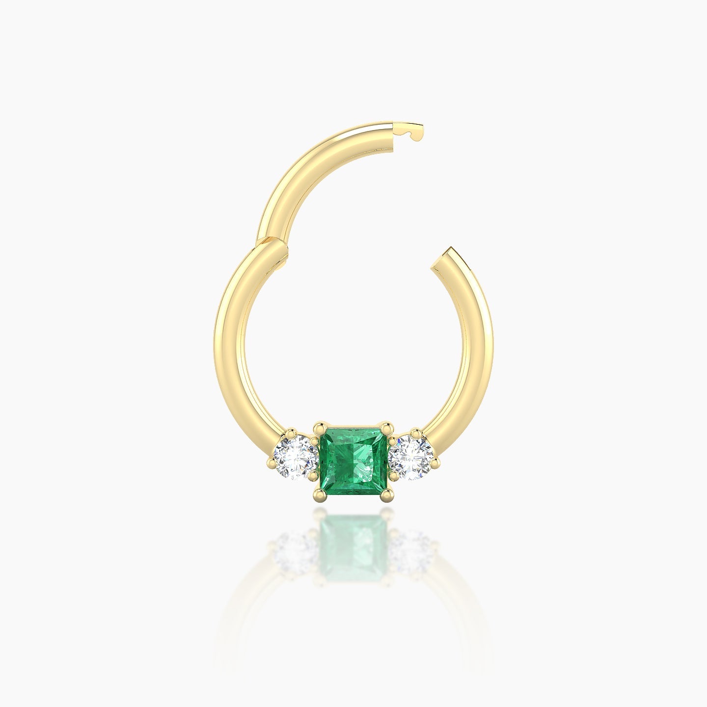 Grace | 18k Yellow Gold 8 mm Trilogy Princess Emerald & Diamond Daith Piercing