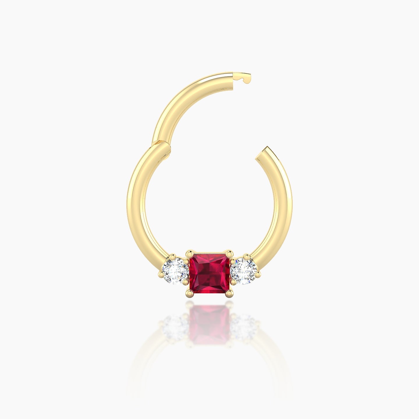 Grace | 18k Yellow Gold 8 mm Trilogy Princess Ruby & Diamond Daith Piercing