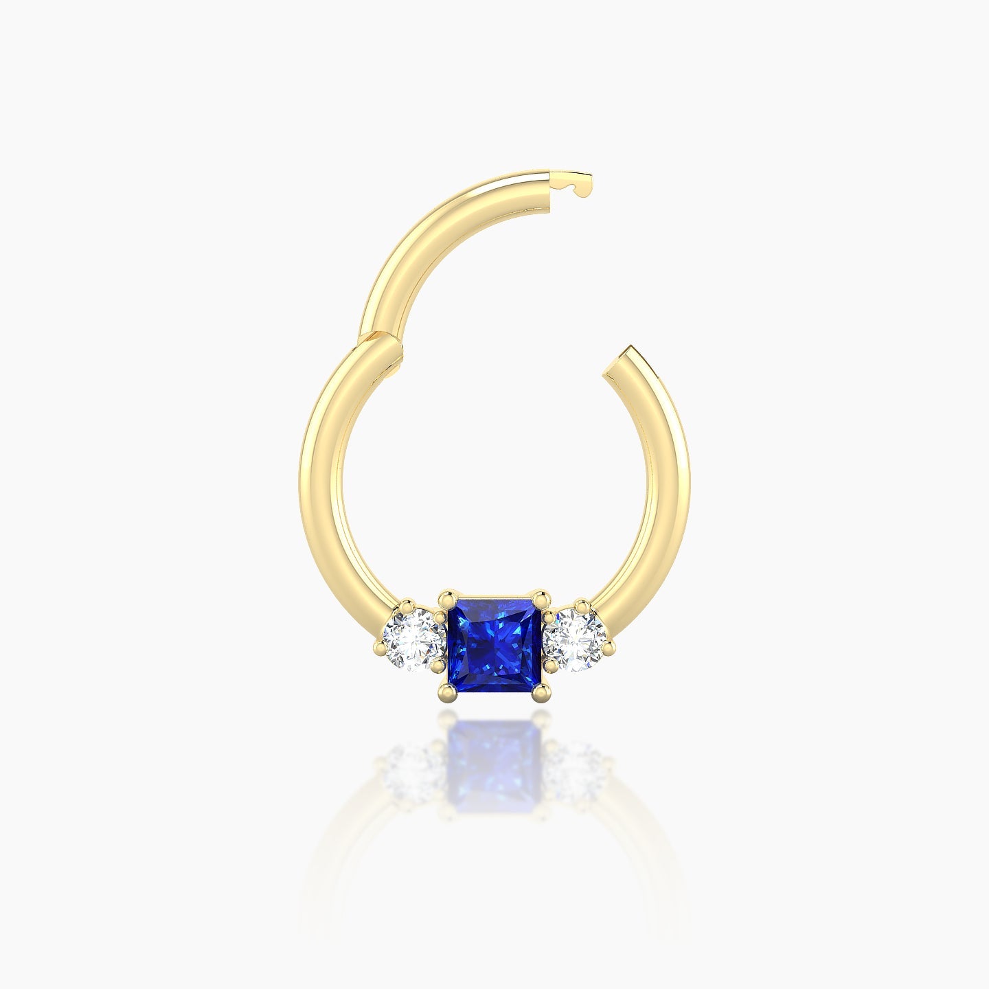 Grace | 18k Yellow Gold 8 mm Trilogy Princess Sapphire & Diamond Daith Piercing