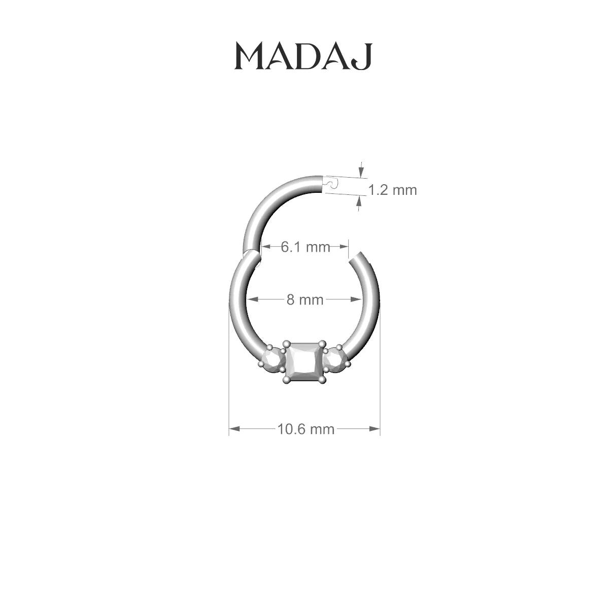 Grace | 18k Rose Gold 8 mm Trilogy Princess Diamond Daith Piercing