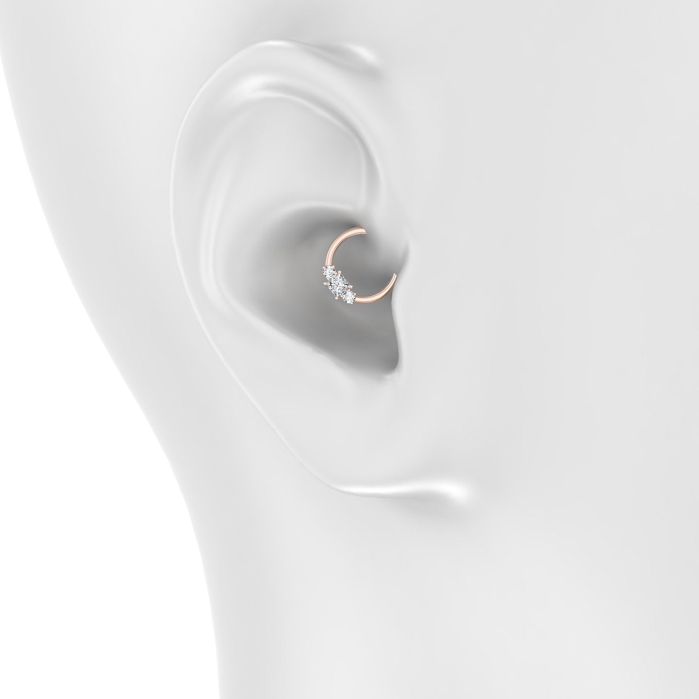 Grace | 18k Rose Gold 8 mm Trilogy Princess Diamond Daith Piercing