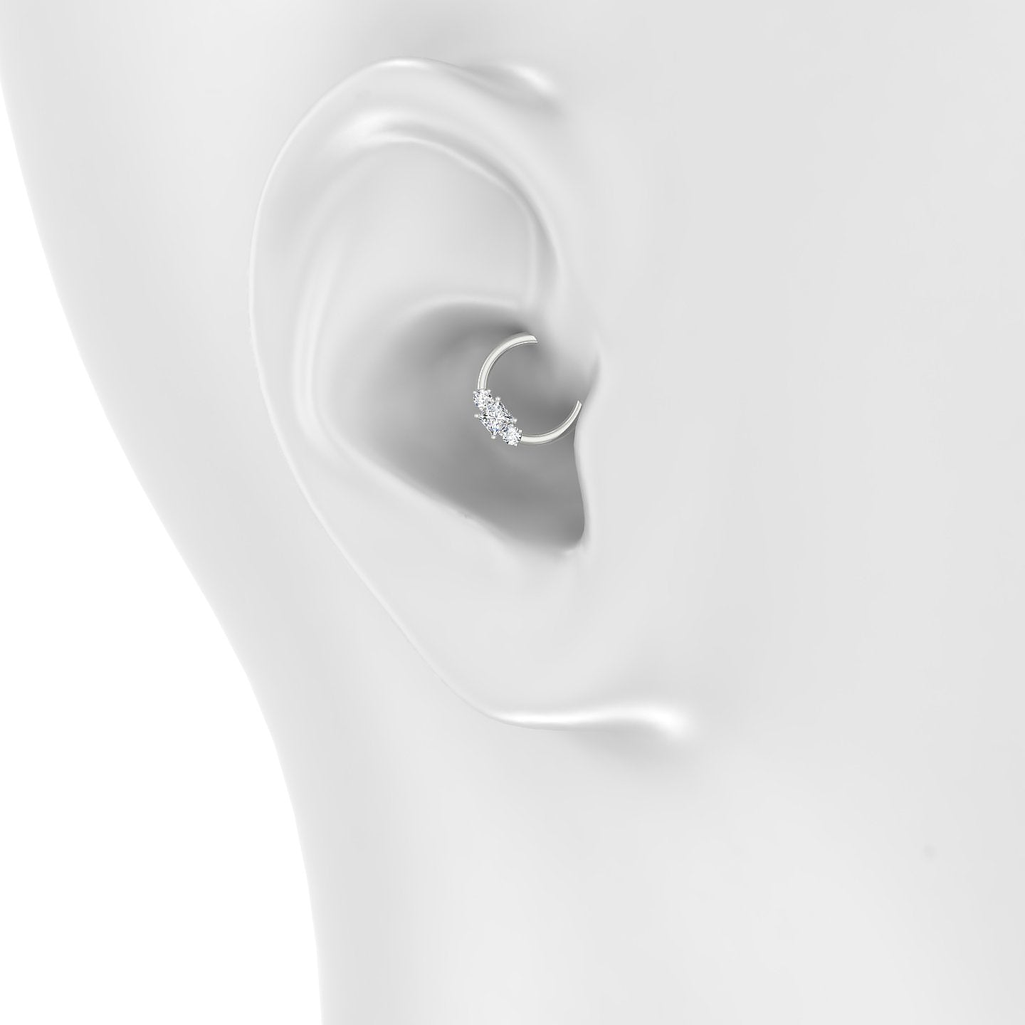 Grace | 18k White Gold 8 mm Trilogy Princess Diamond Daith Piercing