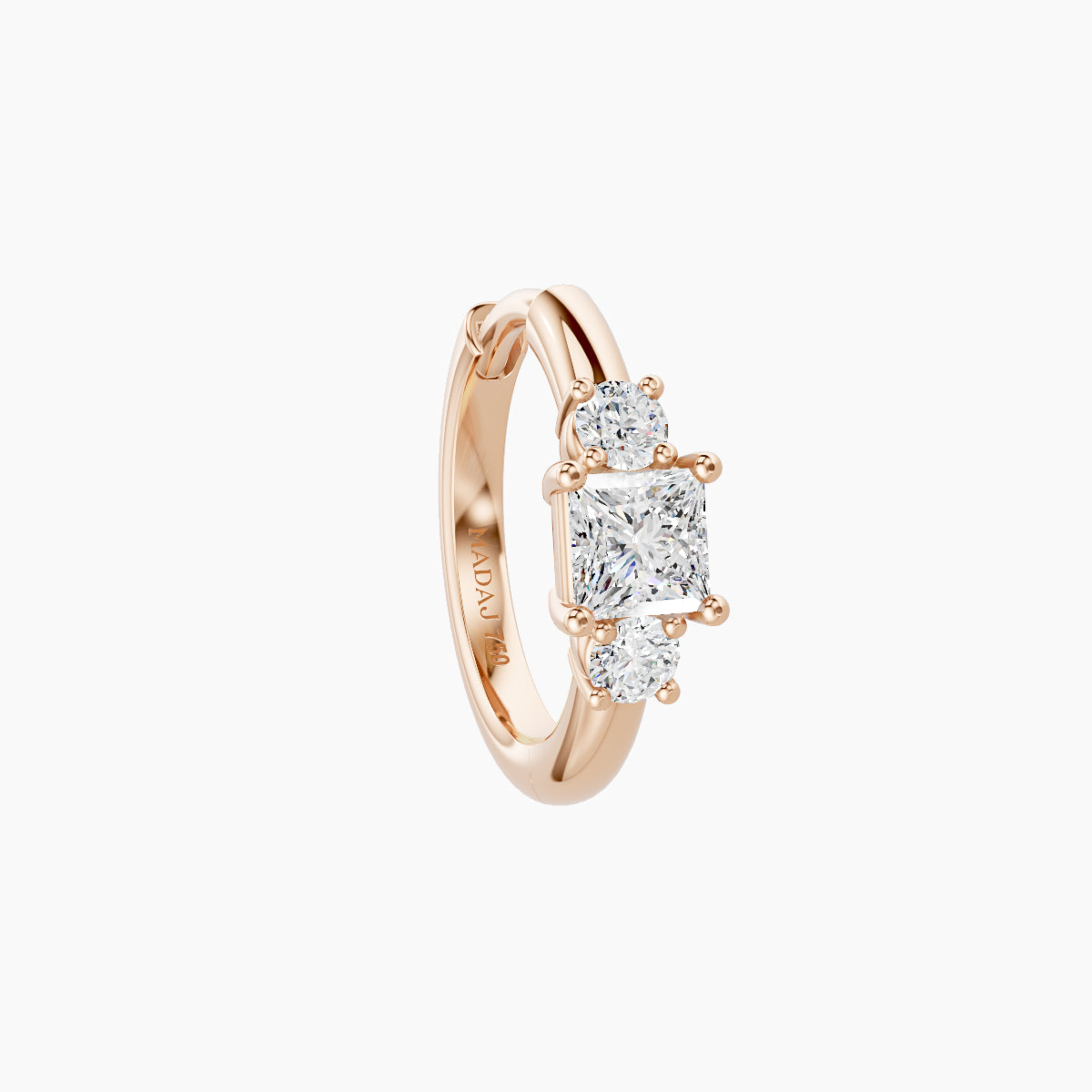 Grace | 18k Rose Gold 8 mm Trilogy Princess Diamond Hoop Piercing