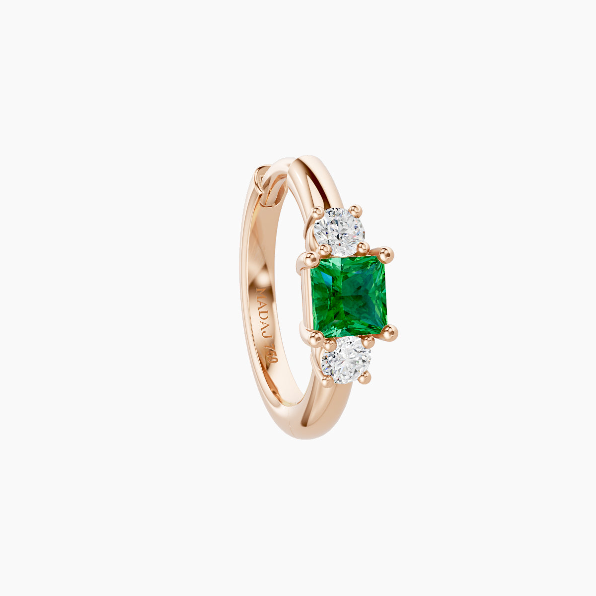 Grace | 18k Rose Gold 8 mm Trilogy Princess Emerald & Diamond Hoop Piercing