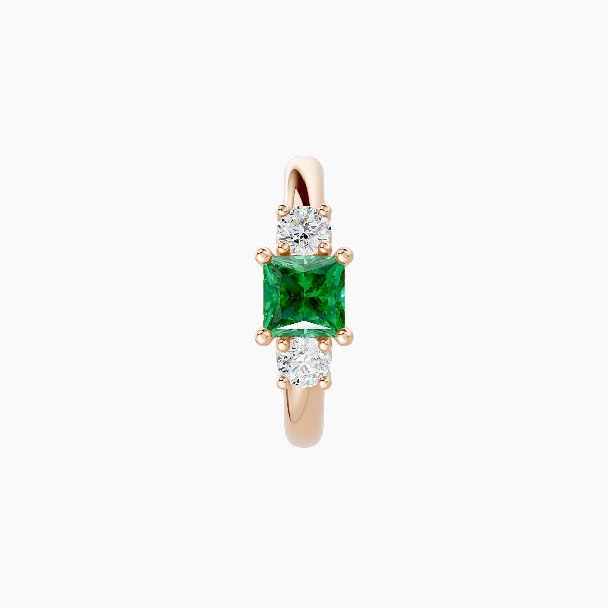 Grace | 18k Rose Gold 8 mm Trilogy Princess Emerald & Diamond Hoop Piercing