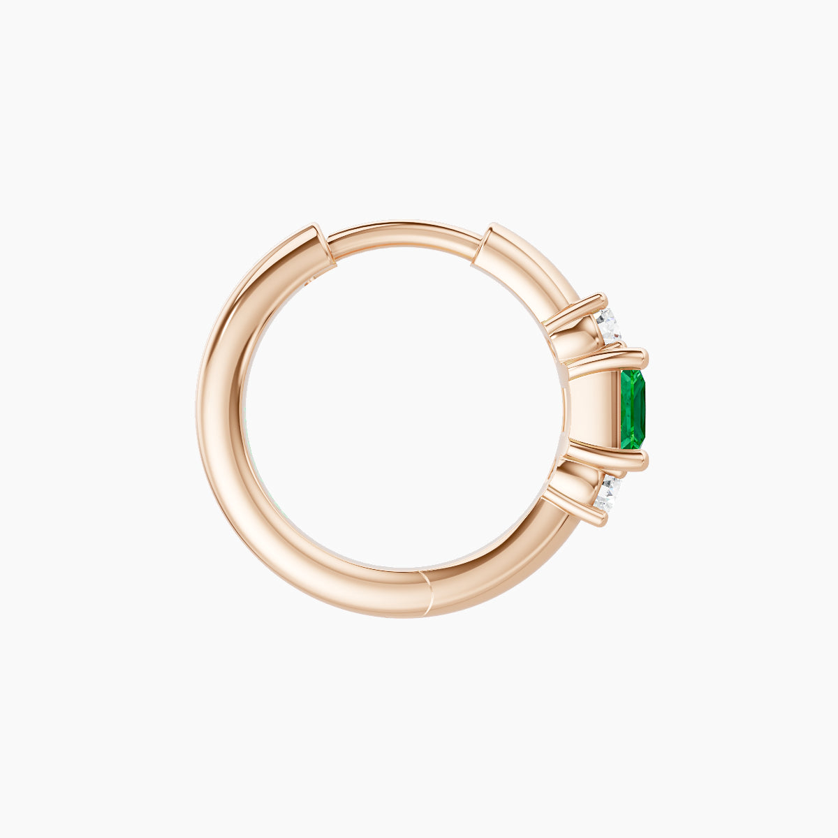 Grace | 18k Rose Gold 8 mm Trilogy Princess Emerald & Diamond Hoop Piercing