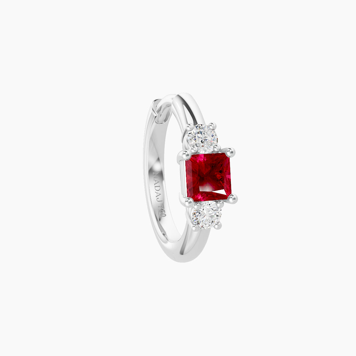 Grace | 18k White Gold 8 mm Trilogy Princess Ruby & Diamond Hoop Piercing