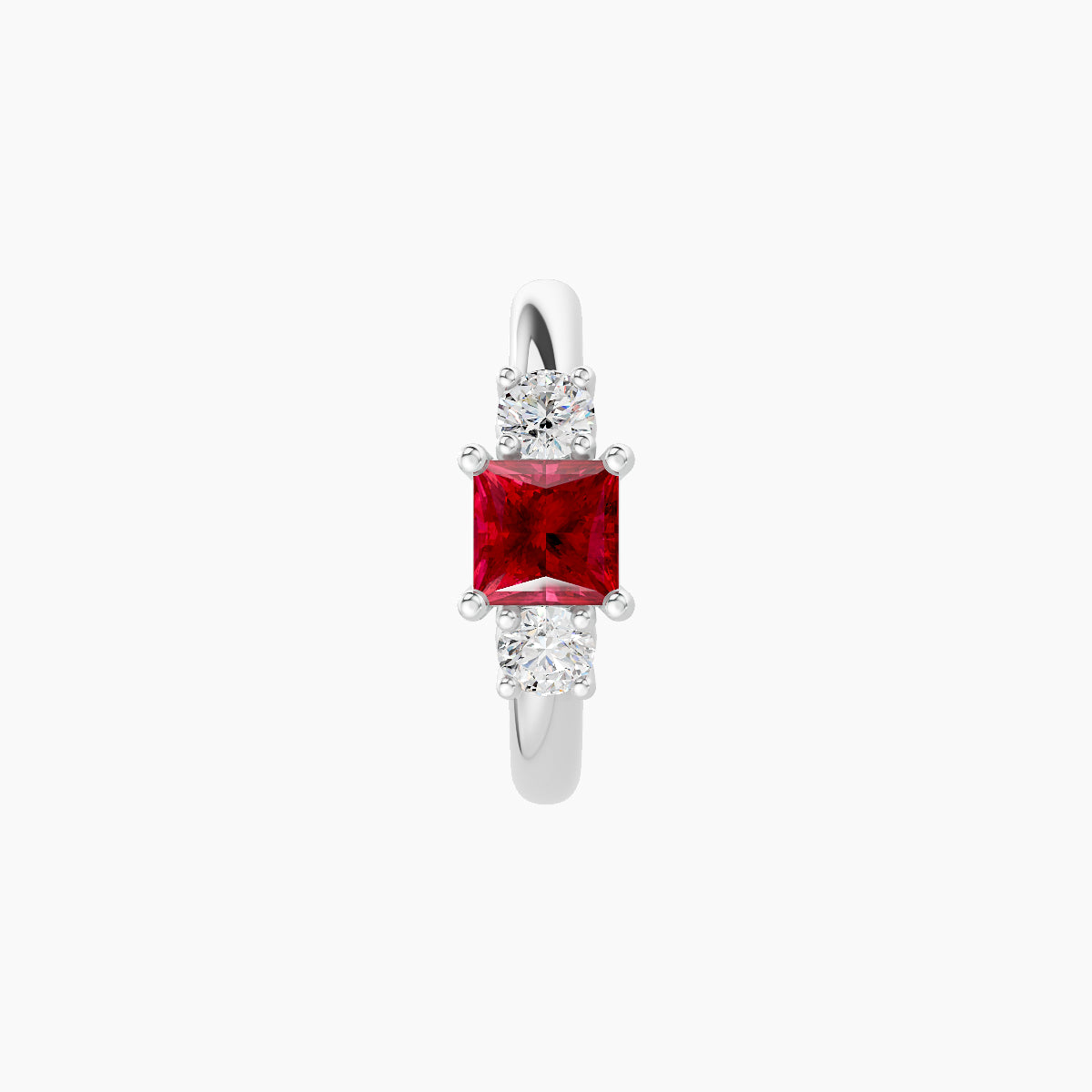 Grace | 18k White Gold 8 mm Trilogy Princess Ruby & Diamond Hoop Piercing