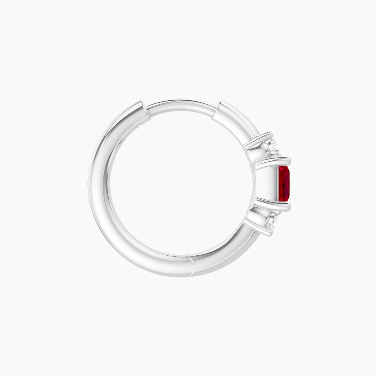 Grace | 18k White Gold 8 mm Trilogy Princess Ruby & Diamond Hoop Piercing