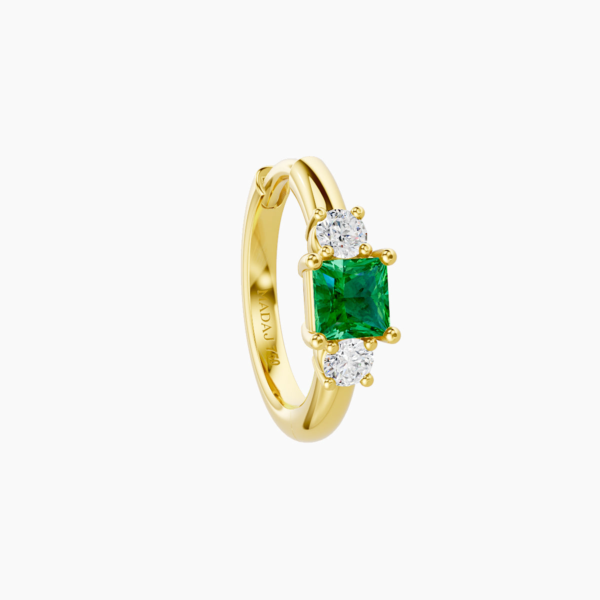 Grace | 18k Yellow Gold 8 mm Trilogy Princess Emerald & Diamond Hoop Piercing