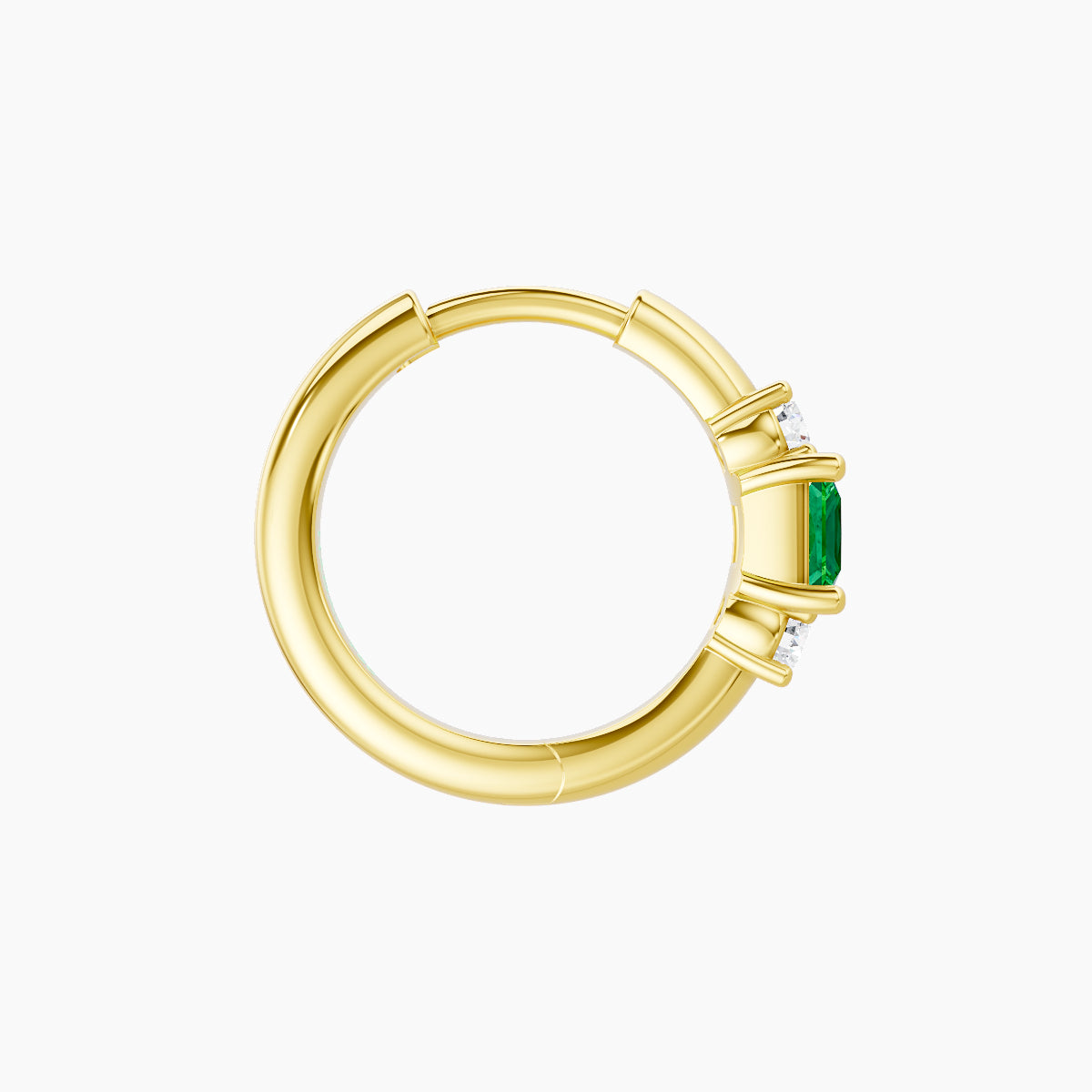 Grace | 18k Yellow Gold 8 mm Trilogy Princess Emerald & Diamond Hoop Piercing