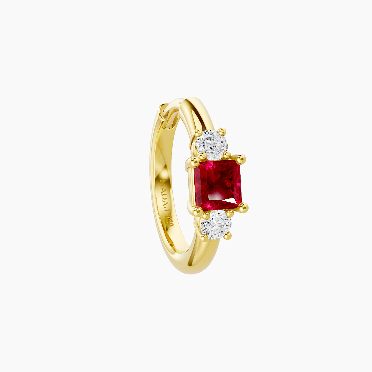 Grace | 18k Yellow Gold 8 mm Trilogy Princess Ruby & Diamond Hoop Piercing