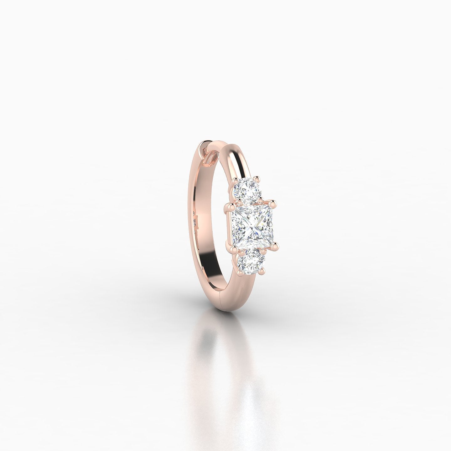 Grace | 18k Rose Gold 8 mm Trilogy Princess Diamond Hoop Piercing