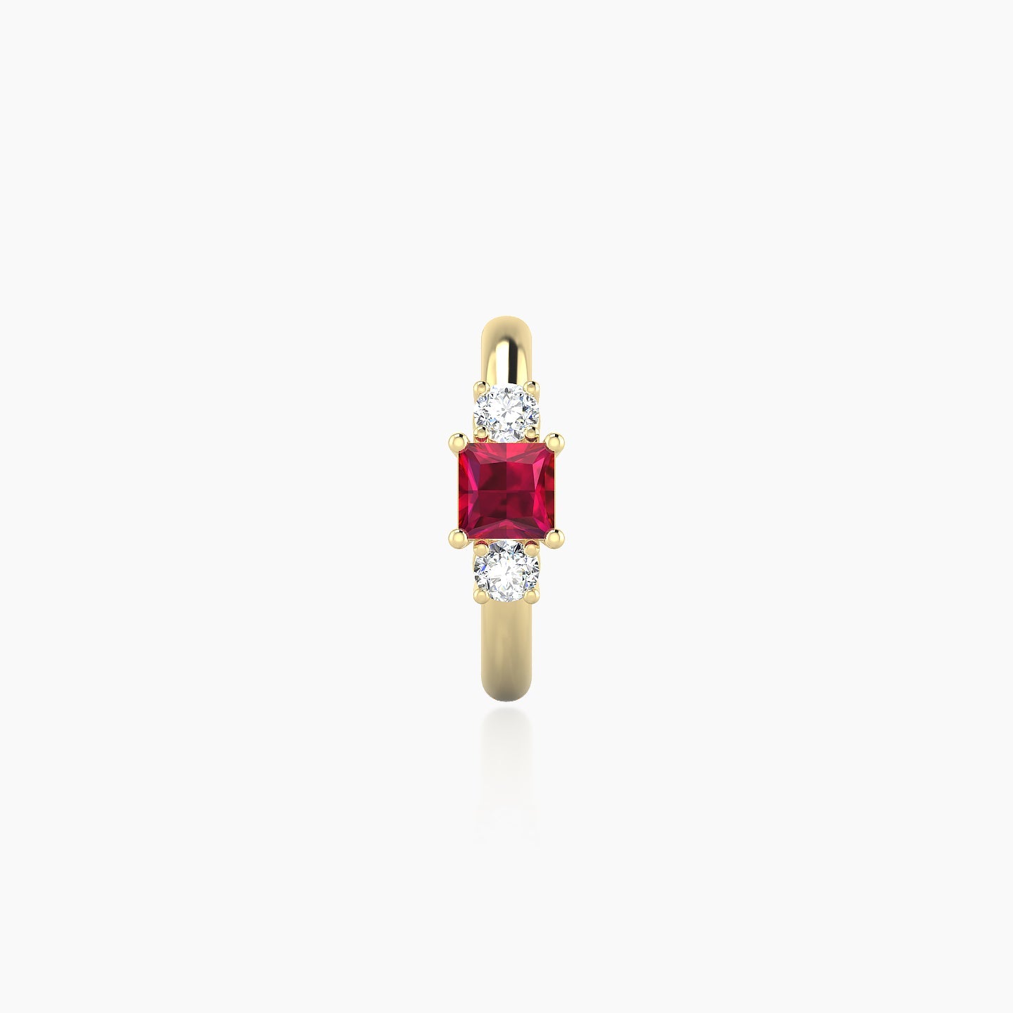 Grace | 18k Yellow Gold 8 mm Trilogy Princess Ruby & Diamond Hoop Piercing