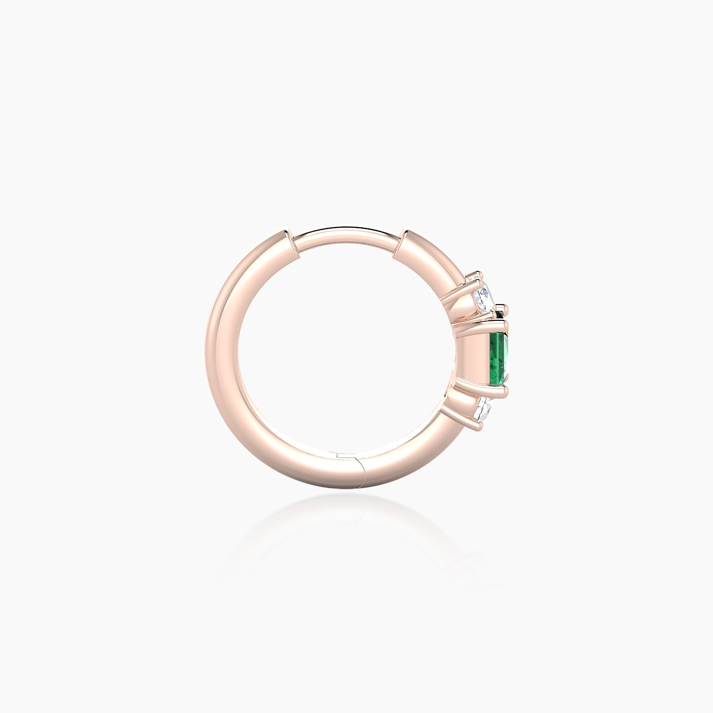 Grace | 18k Rose Gold 8 mm Trilogy Princess Emerald & Diamond Hoop Piercing