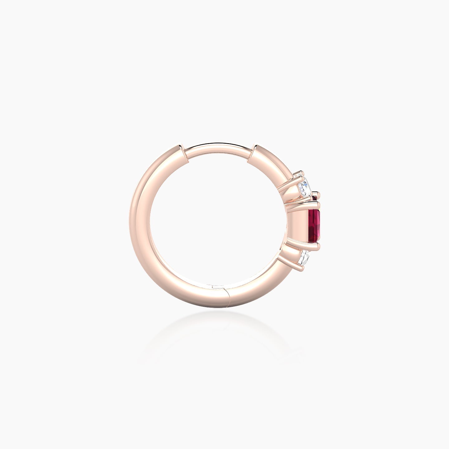 Grace | 18k Rose Gold 8 mm Trilogy Princess Ruby & Diamond Hoop Piercing