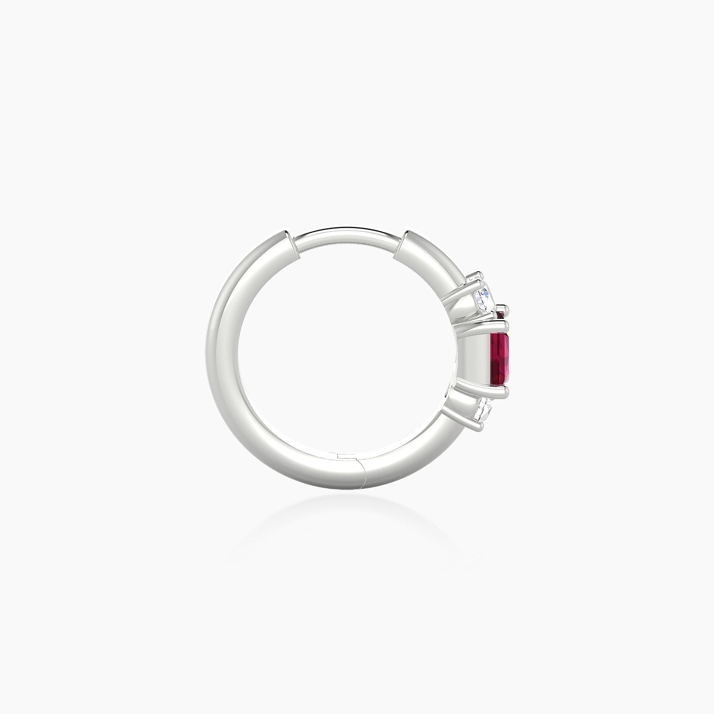 Grace | 18k White Gold 8 mm Trilogy Princess Ruby & Diamond Hoop Piercing