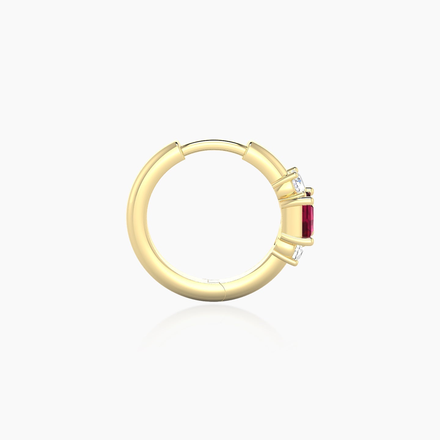 Grace | 18k Yellow Gold 8 mm Trilogy Princess Ruby & Diamond Hoop Piercing