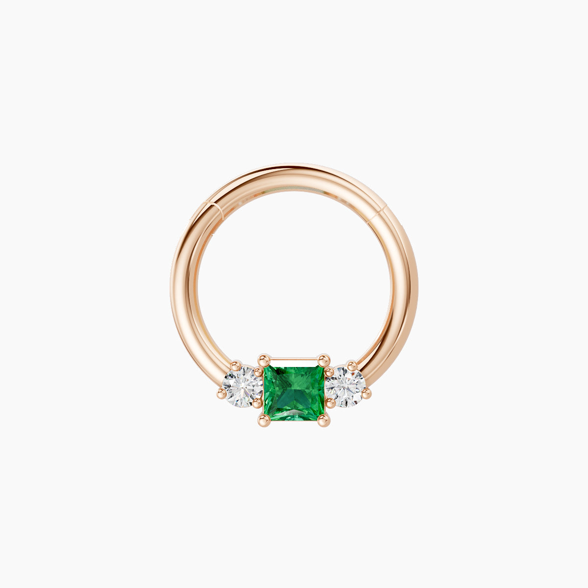 Grace | 18k Rose Gold 8 mm Trilogy Princess Emerald & Diamond Septum Piercing