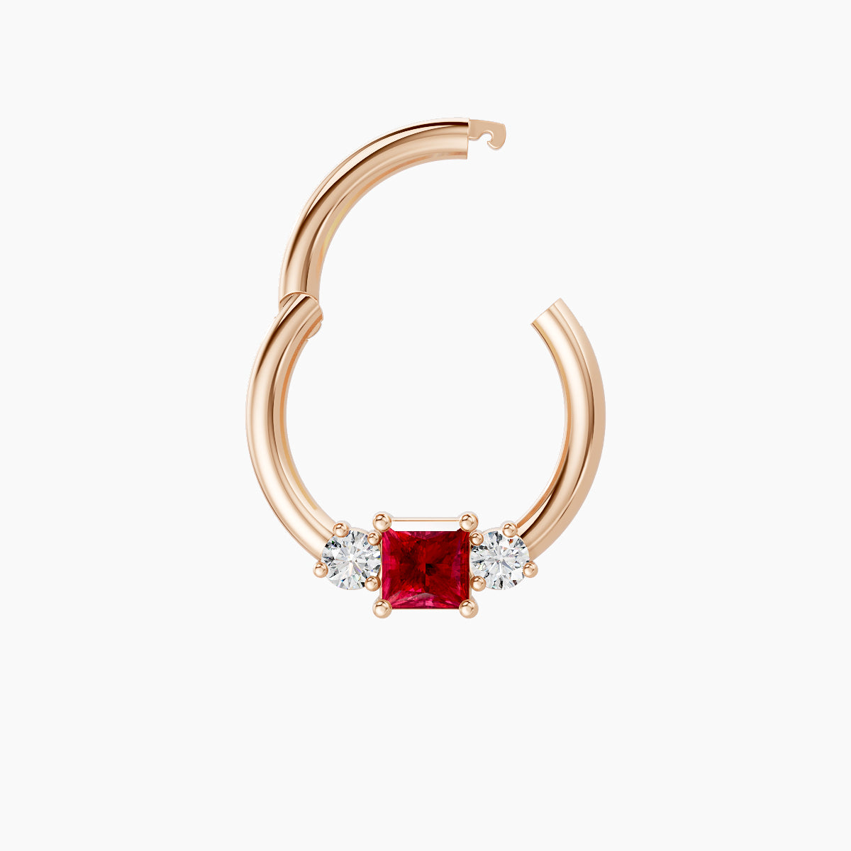 Grace | 18k Rose Gold 8 mm Trilogy Princess Ruby & Diamond Septum Piercing